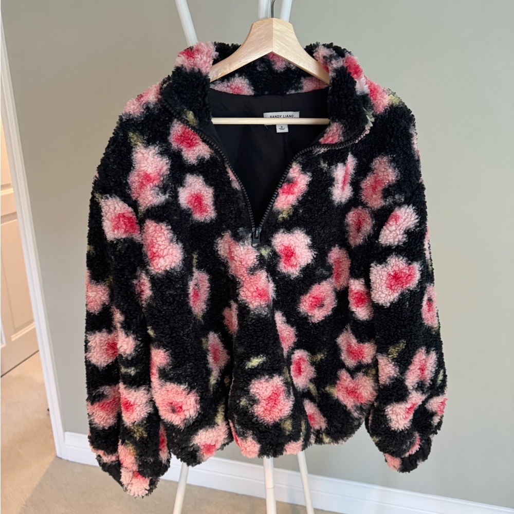 Sandy Liang Black and Pink Teddy Jacket